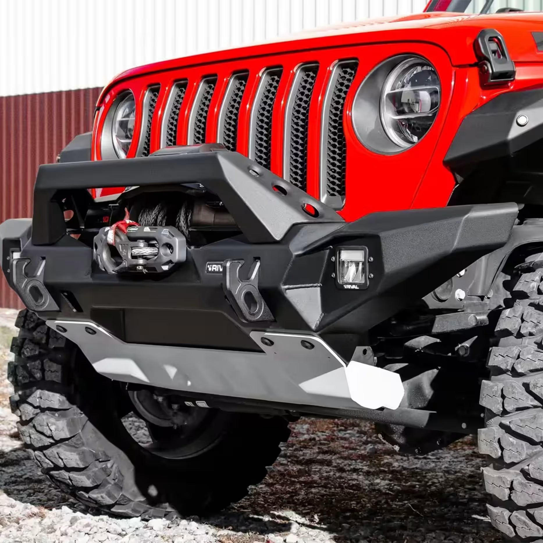 Aluminum front bar for Jeep Wrangler 2007-on and Gladiator 2020-on including Rival LED fog lights by Rival 4x4 Australia