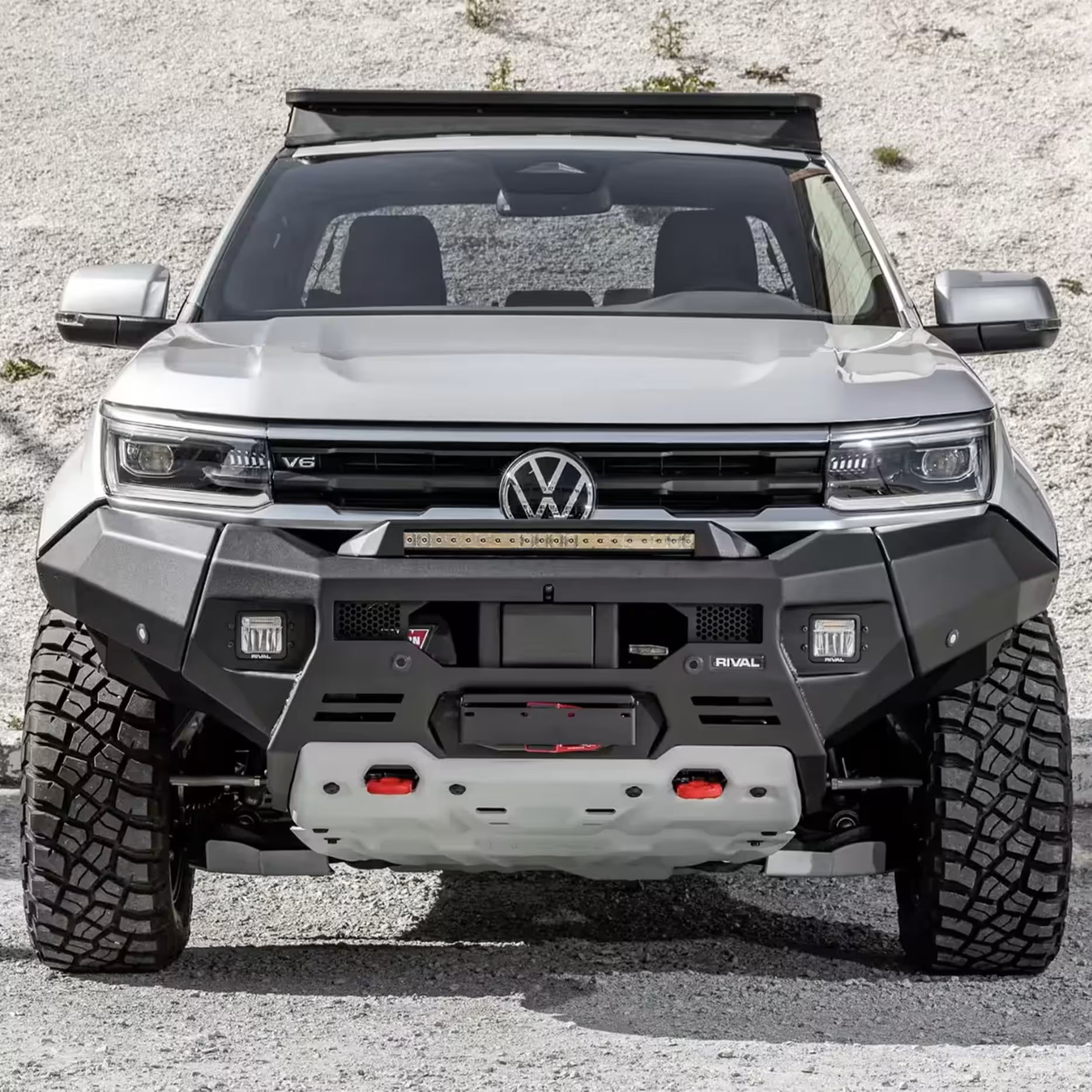 Aluminum front bar for VW Amarok 2023–Present including Rival fog lights set of 2 by Rival 4x4 Australia