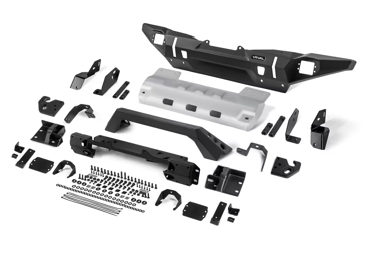 Aluminum Front Bar - Jeep Wrangler 2007-On / Gladiator 2020-On, includes RIVAL FOG lights (Set of 2)