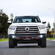 Front view of Hamer King Series Bull Bar fitted to GWM Cannon (2021–2024), featuring full bumper replacement, ADR compliance, and integrated LED fog lamps.