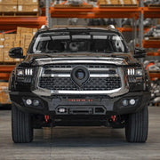 Front view of Hamer King Series Bull Bar on GWM Cannon Alpha 2024+, featuring ADR and airbag compliance, integrated LED fog lamps, and full bumper replacement design.
