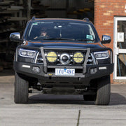 front installed oxley fleet bull bar on gwm cannon 2019 on model adr compliant matte black powder coated finish elevated 4x4
