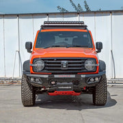 Front view of the GWM Tank 300 (2023 – Present) with the Hamer King Series Bull Bar in matte black, showing its full bumper replacement design, ADR compliance, and integrated LED lighting system. Ideal protection for Newcastle and Hunter Valley roads.