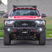 Front installed view of Hamer 4x4 King Series Plus Bull Bar on Ford Ranger PX2 PX3 (2015–2022), showing matte black finish and triple loop design.