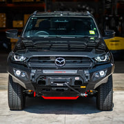 Front view of Mazda BT-50 (2021–2024) with Hamer King Series Bull Bar, matte black finish, ADR compliant and winch ready.