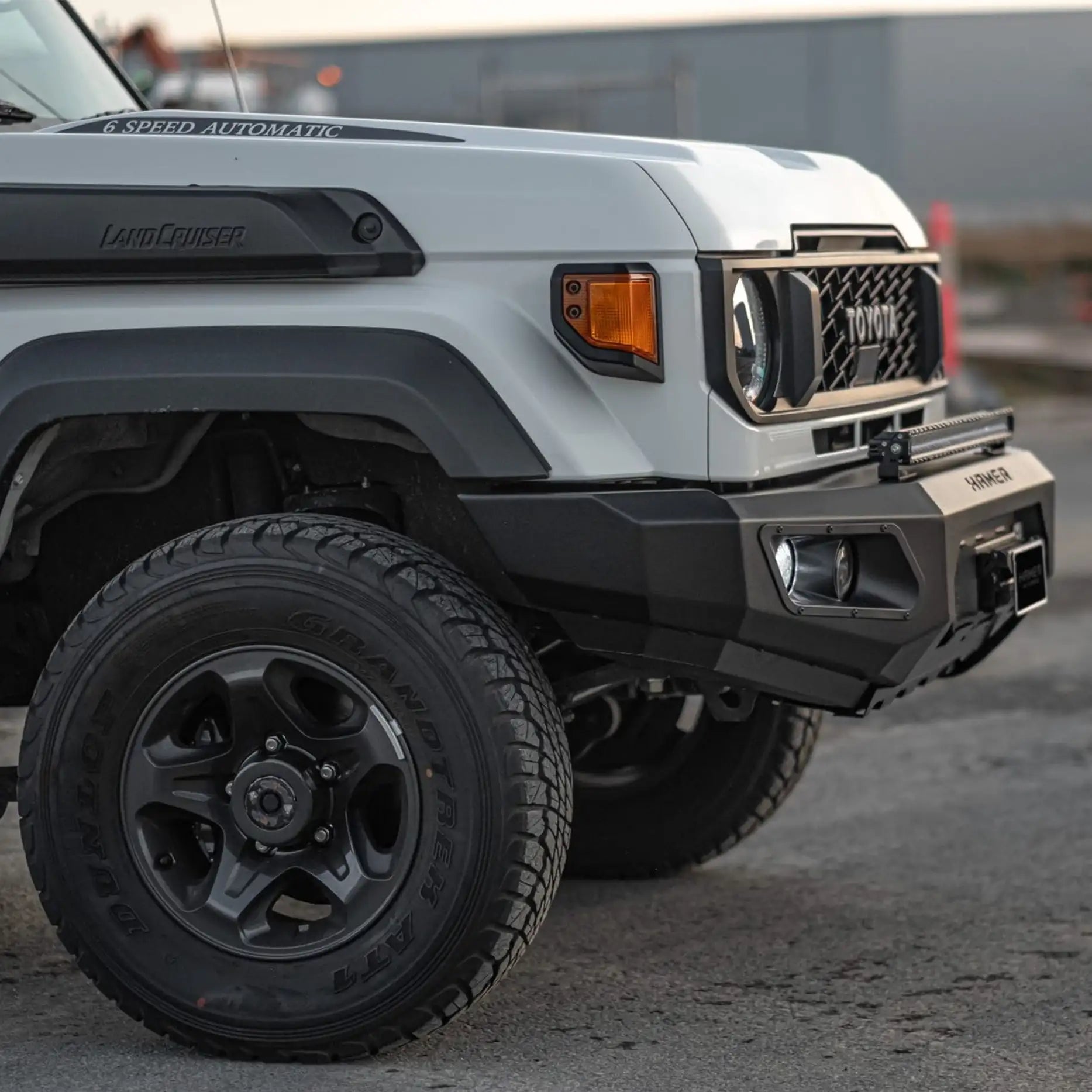 Left side of Toyota Landcruiser 70 Series (2023–Present) fitted with Hamer King Bull Bar, durable construction with integrated style.
