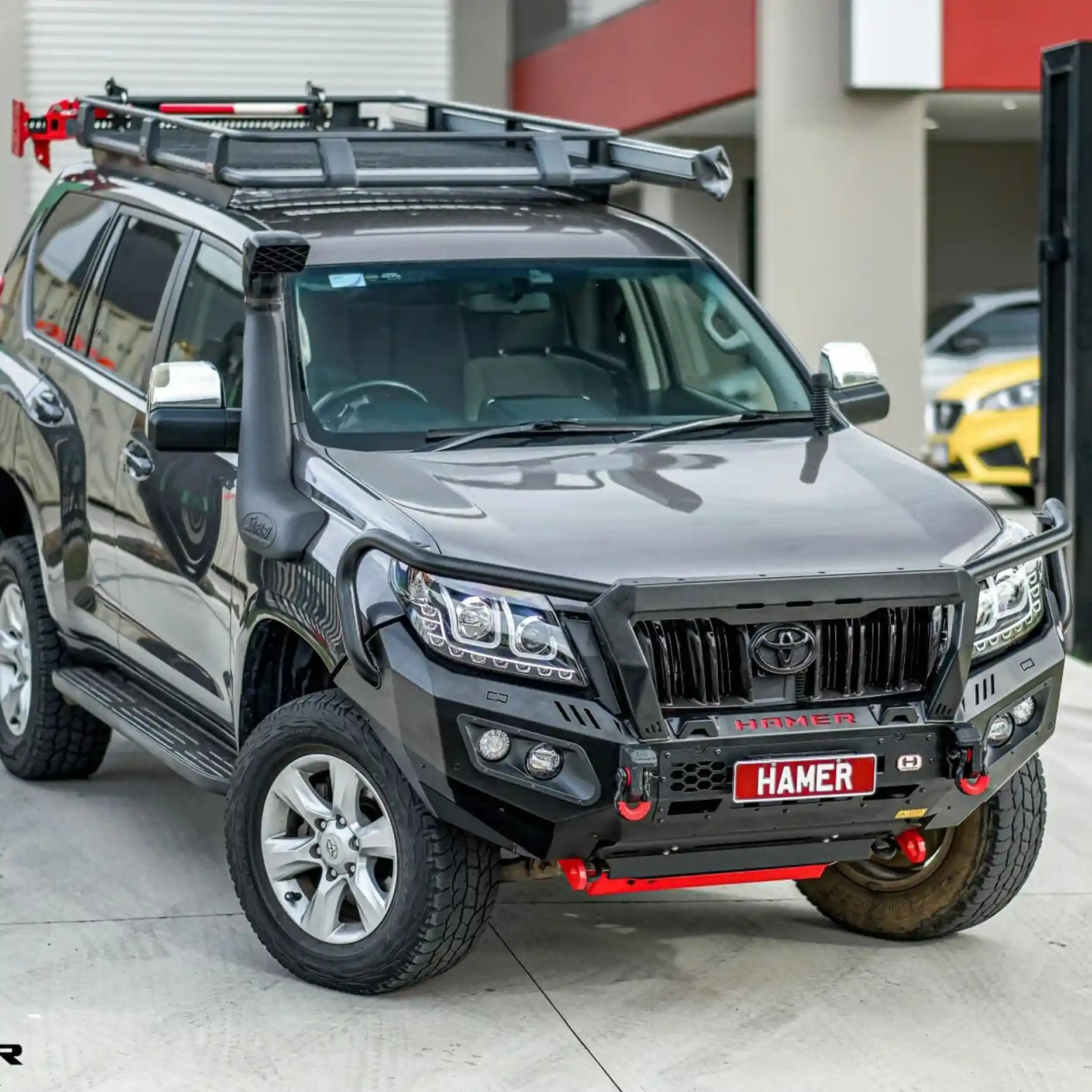 Left side view of Prado 150 Series (2009–2013) with Hamer King Plus Bull Bar, ADR compliant and winch compatible for tough off-road use.