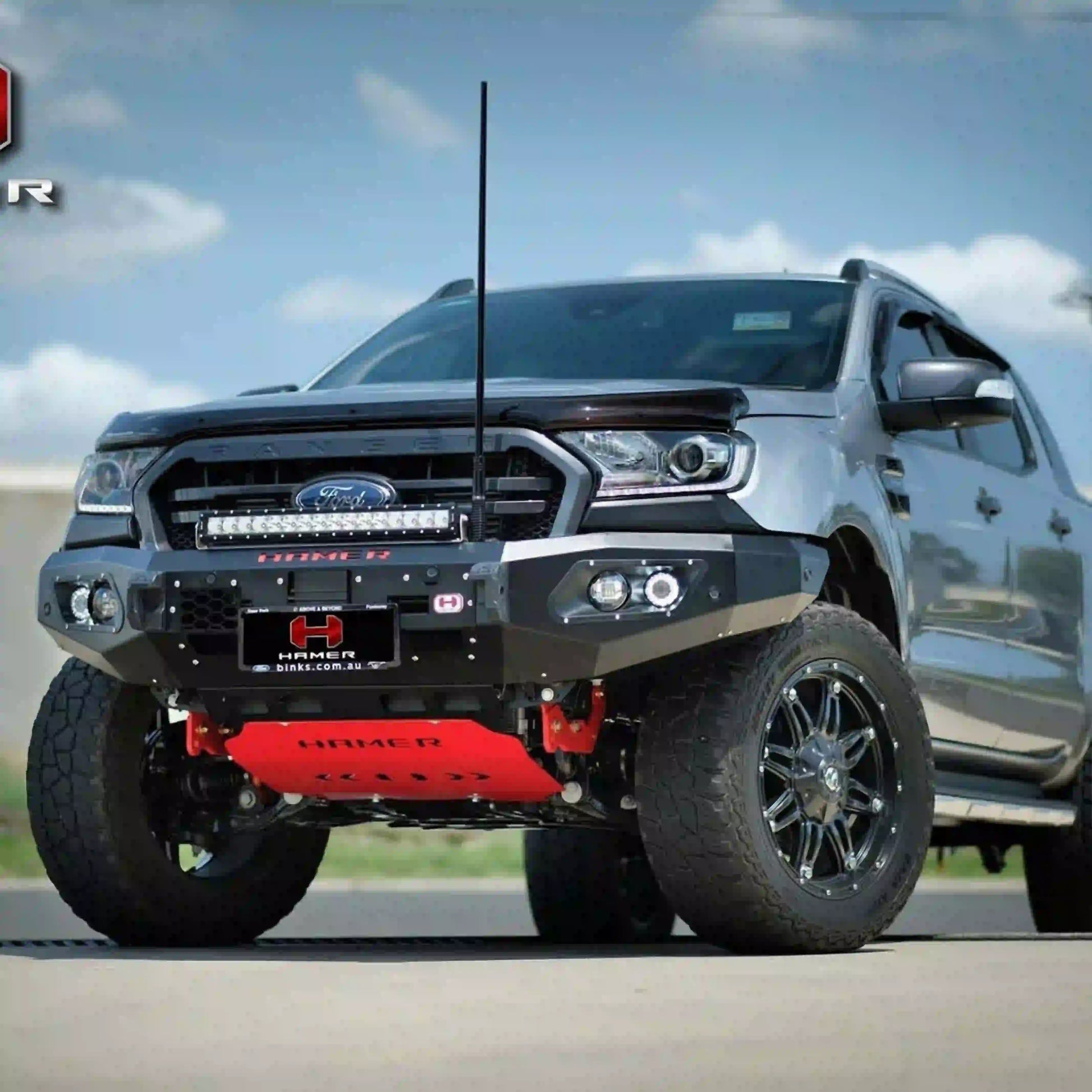 Right angle perspective of King Series Bull Bar for Ford Ranger PX models (2015–2022), featuring durable 3 mm steel construction and winch lever access.