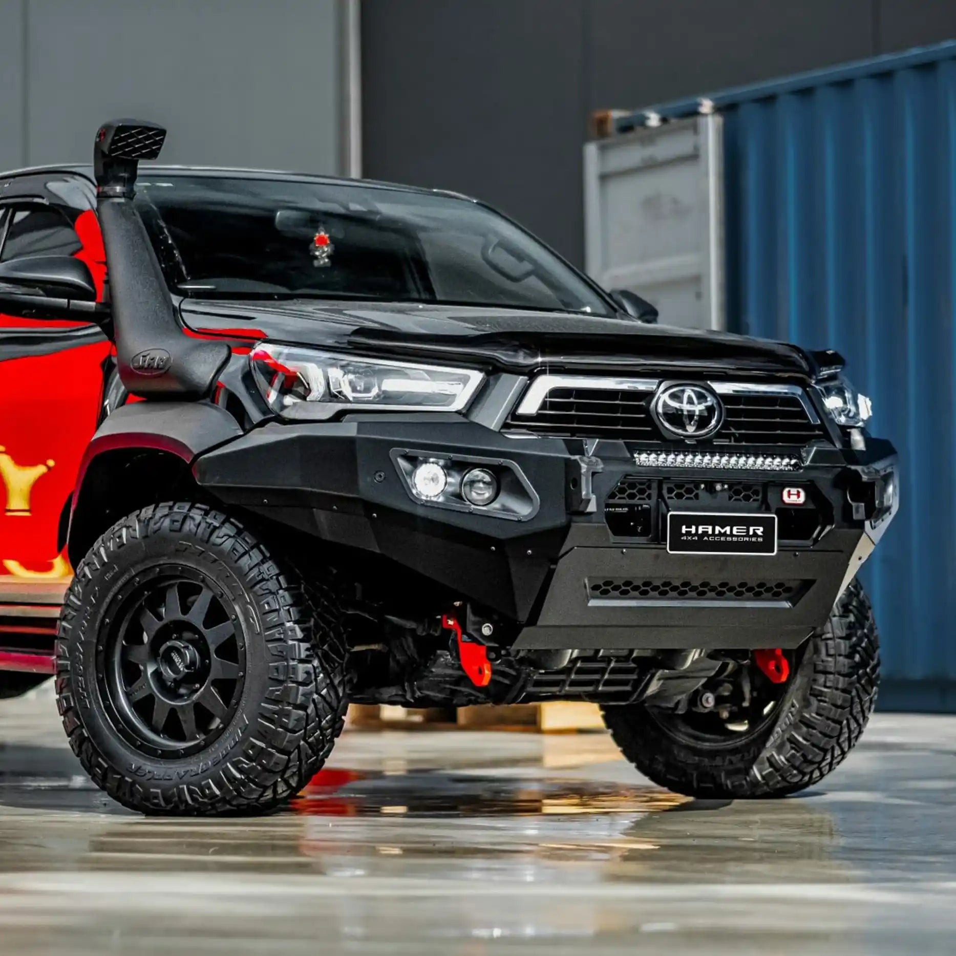 Left side view of Toyota Hilux Rogue (2022–Present) with Hamer King Bull Bar, rugged 3mm steel, built for off-road protection.