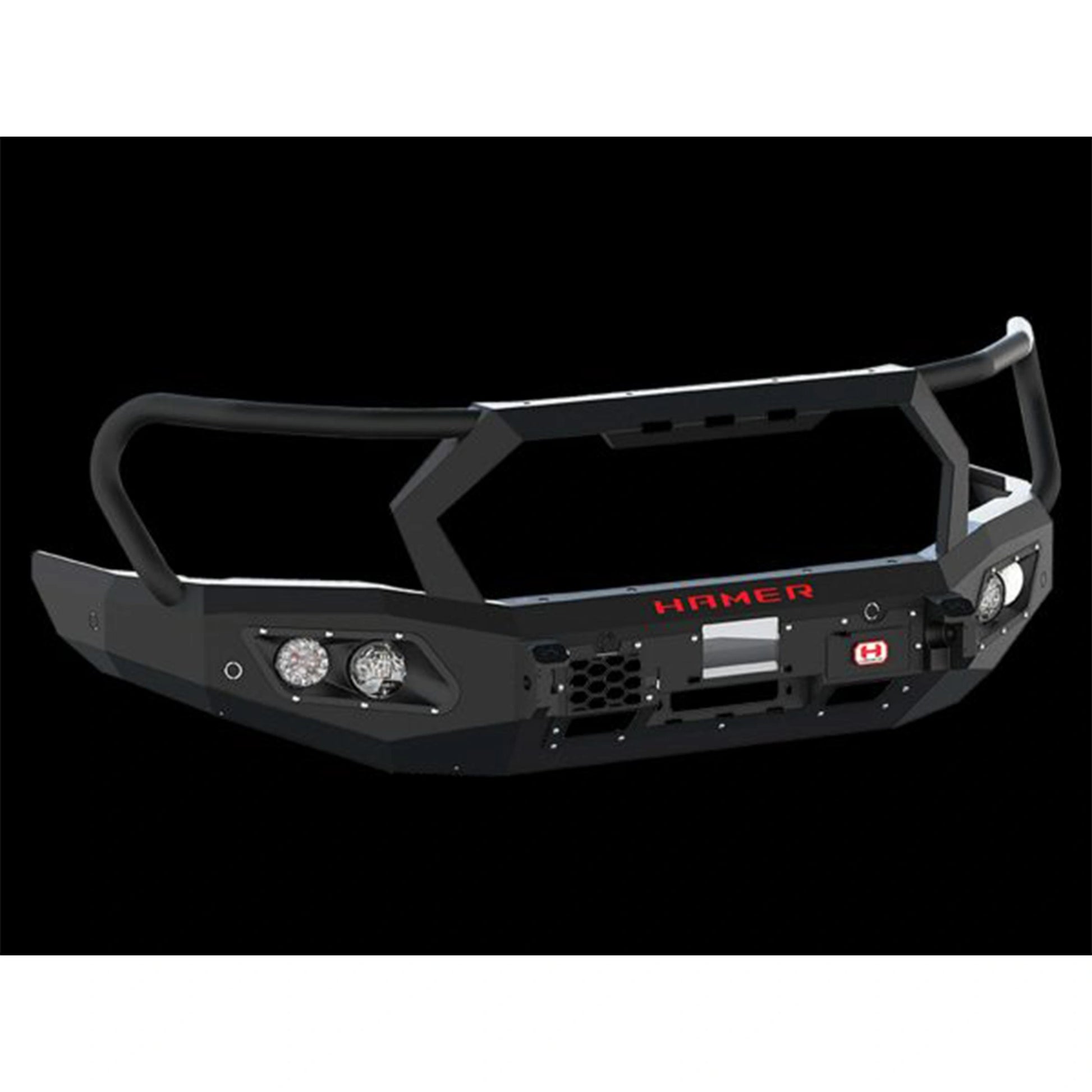 product front view of hamer king series plus bull bar for byd shark 6 matte black finish with removable hamer plate durable 3mm steel construction elevated 4x4