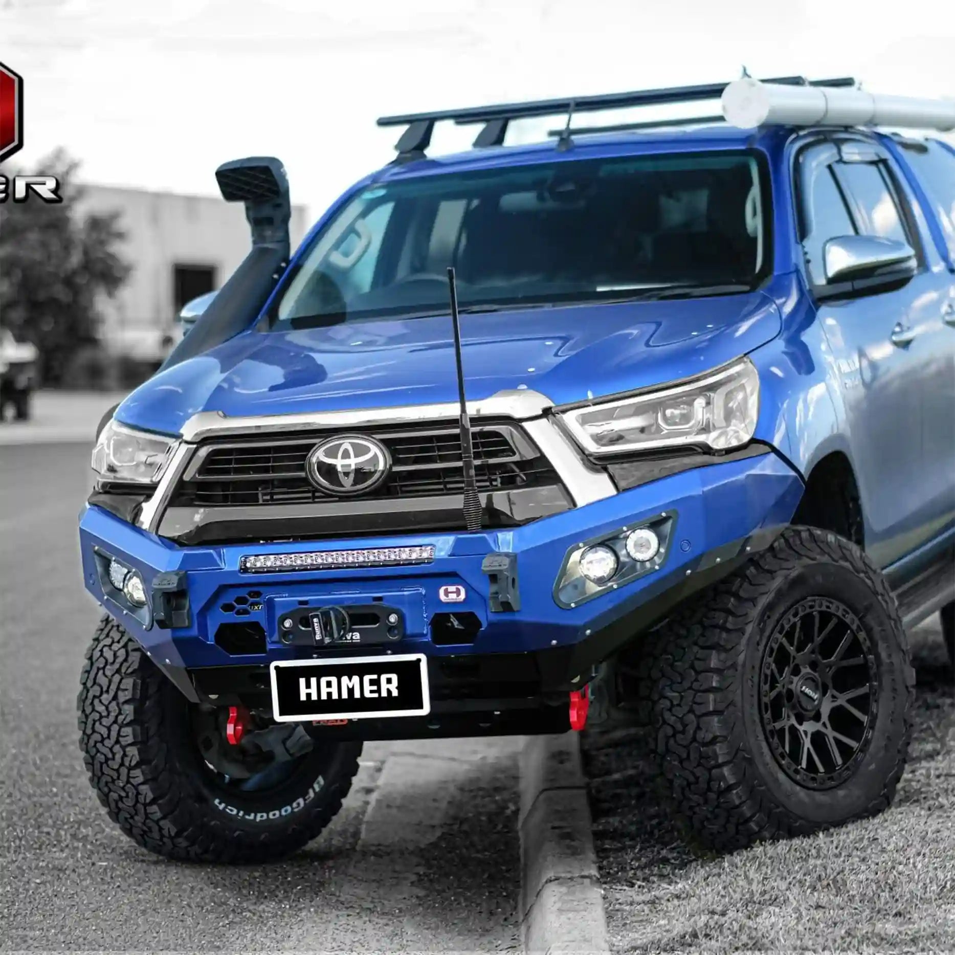 Toyota Hilux (2020–2023) equipped with Hamer King Bull Bar, sleek fitment, recovery points and off-road durability.