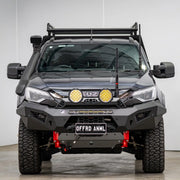 Front view of the Offroad Animal Predator Bull Bar installed on the 2024 Isuzu D-MAX facelift, precision-engineered and finished in matte black by Elevated 4x4. Built for airflow, winch readiness, and aggressive street-meets-off-road styling, this front bar transforms the D-MAX into a confident, adventure-ready machine—proving Elevated 4x4 solves performance and protection challenges for Australian drivers who demand more.
