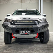 Front view of the Offroad Animal Predator Bull Bar installed on a 2021–2024 Isuzu MU-X by Elevated 4x4. Designed for aggressive style, airflow efficiency, and winch compatibility, this ADR-approved front bar enhances protection and performance. Built tough for Australian roads and engineered by Elevated 4x4 — the ultimate off-road problem solvers.