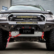 Installed front view of the Offroad Animal Predator Bull Bar on a Ford Ranger PX3, highlighting its aggressive matte black finish and compact bumper replacement design. This premium 4WD accessory from Elevated 4x4 enhances airflow, durability, and off-road protection while maintaining ADR compliance and a bold aesthetic fit for Australia’s toughest terrain.