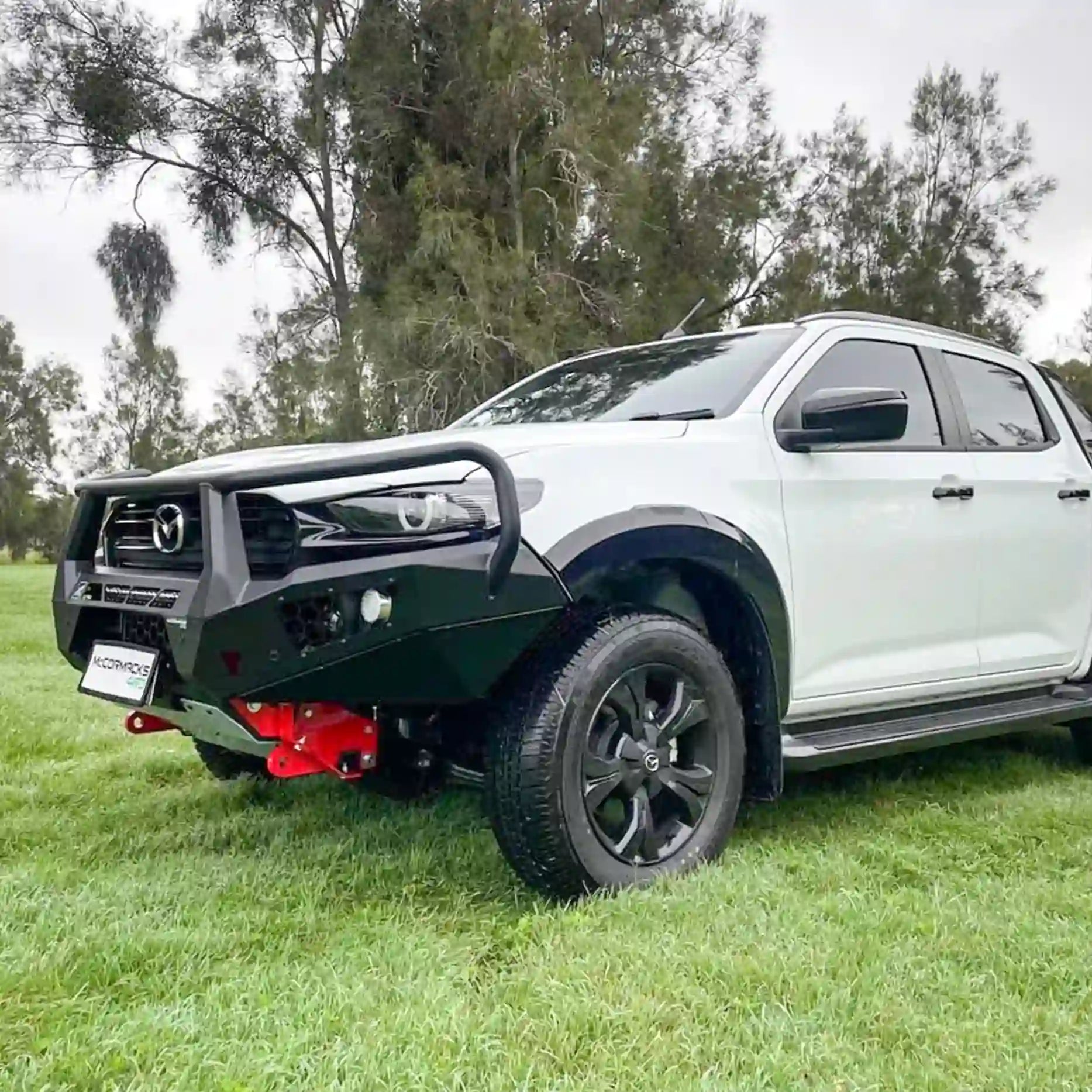 Right-side view of the Offroad Animal Toro Bull Bar in matte black on a Mazda BT-50, engineered for airflow and durability. Elevated 4x4 combines smart engineering with bold aesthetics to give every Australian ute a commanding edge on- and off-road.