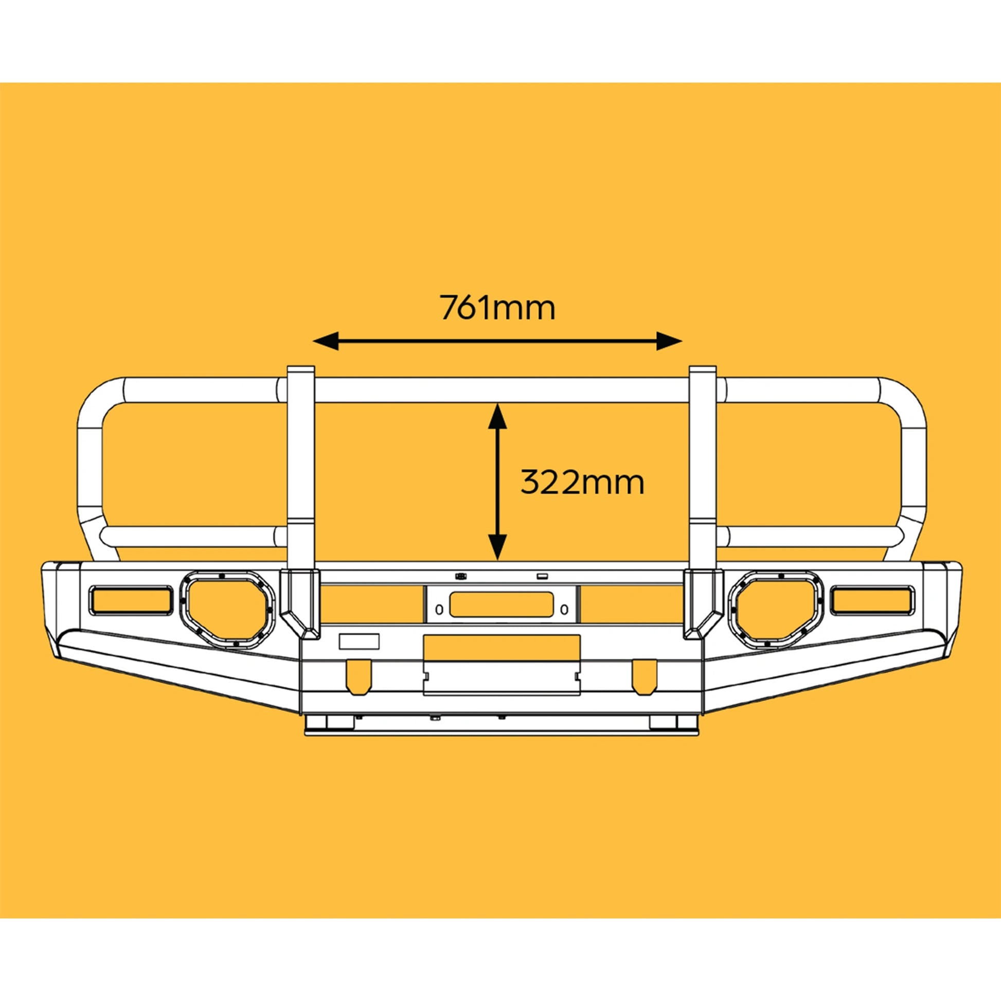 product front view oxley bull bar to suit landcruiser 79 series dual cab 2024 with winch compatibility and driving light mounts elevated 4x4