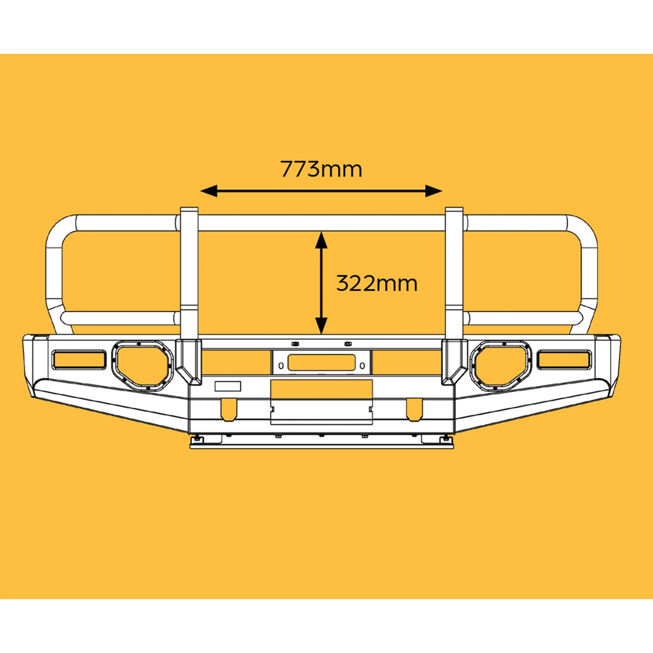 front product view oxley bull bar landcruiser 79 series single cab 2024 matte black powder coat driving light mounts elevated 4x4