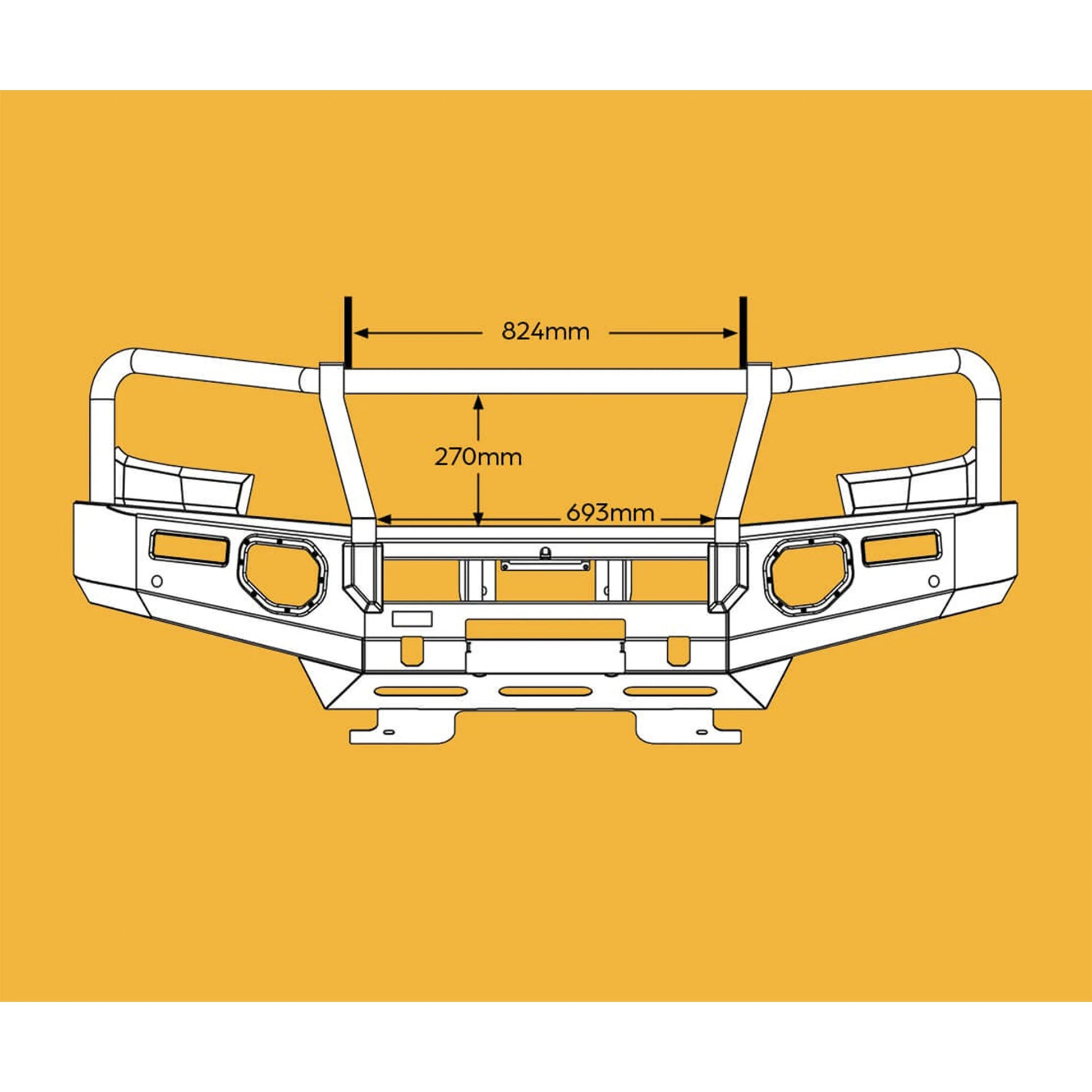 product front view oxley fleet bull bar for gwm cannon 2019 on durable e coated steel design with optional tow points and fog lights elevated 4x4