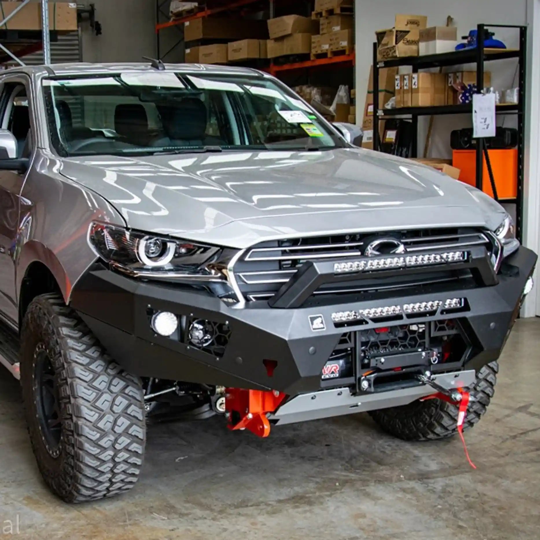Left-side angle view of the Offroad Animal Predator Bull Bar on a Mazda BT-50 2024, built tough for Australian conditions. Elevated 4x4 provides this lightweight yet powerful solution for drivers seeking durability, airflow, and off-road confidence.