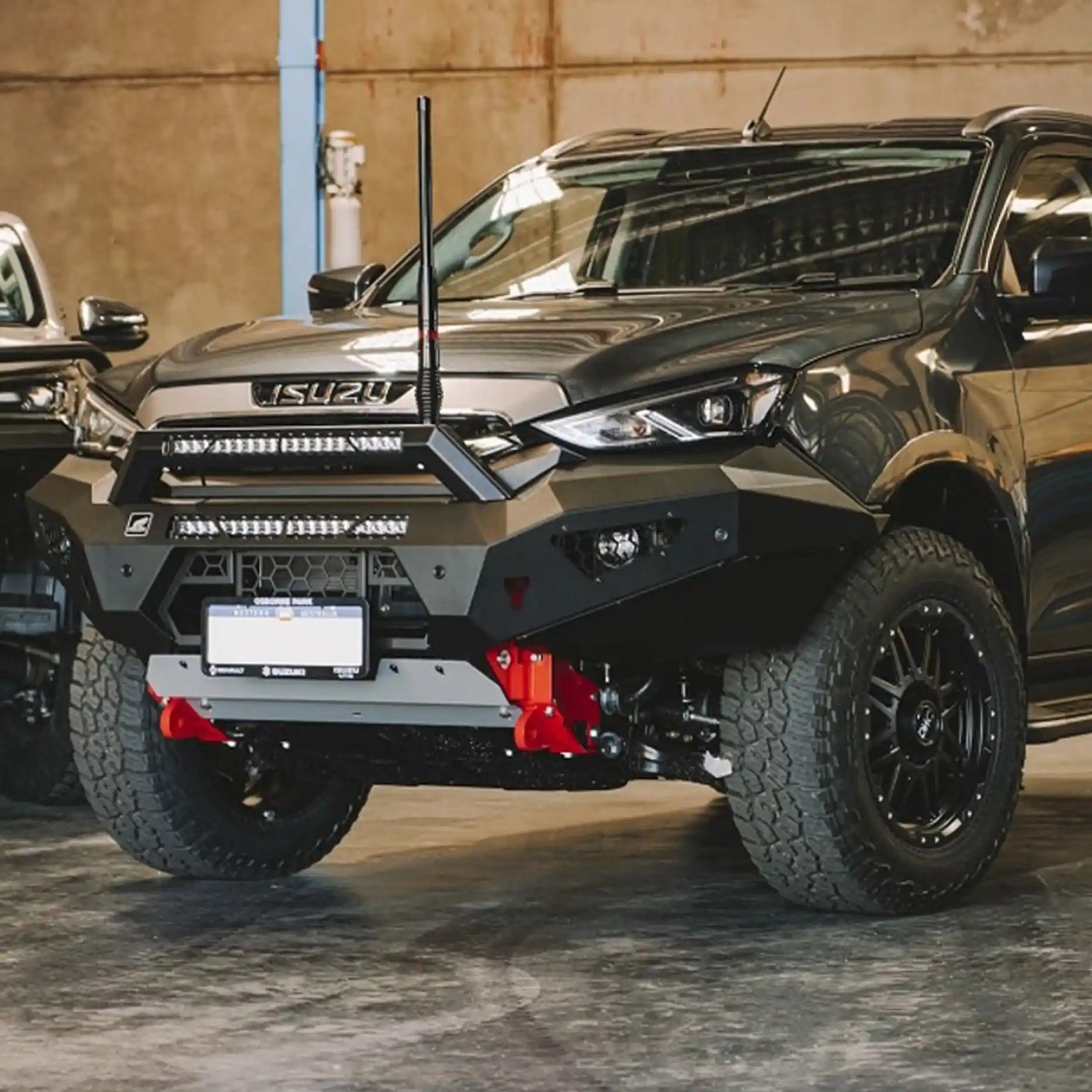 Right-side view of the Offroad Animal Predator Bull Bar on a 2021–2024 Isuzu MU-X, focusing on LED light bar integration and airflow channels. Engineered by Elevated 4x4 for drivers who demand superior functionality, head-turning looks, and proven off-road performance in Australia’s harshest terrain.