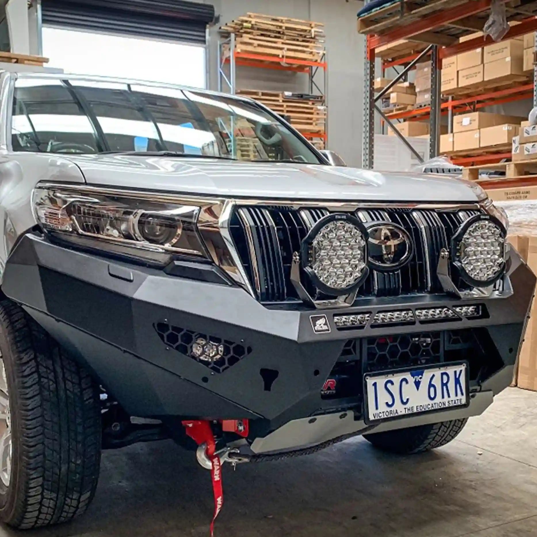 Right side view of the Offroad Animal Predator Bull Bar on a Toyota Prado 150 Series, displaying clean mounting lines, light bar compatibility, and high-clearance design. Crafted and installed by Elevated 4x4, it ensures superior off-road resilience and standout appearance across Newcastle and nearby 4WD zones.