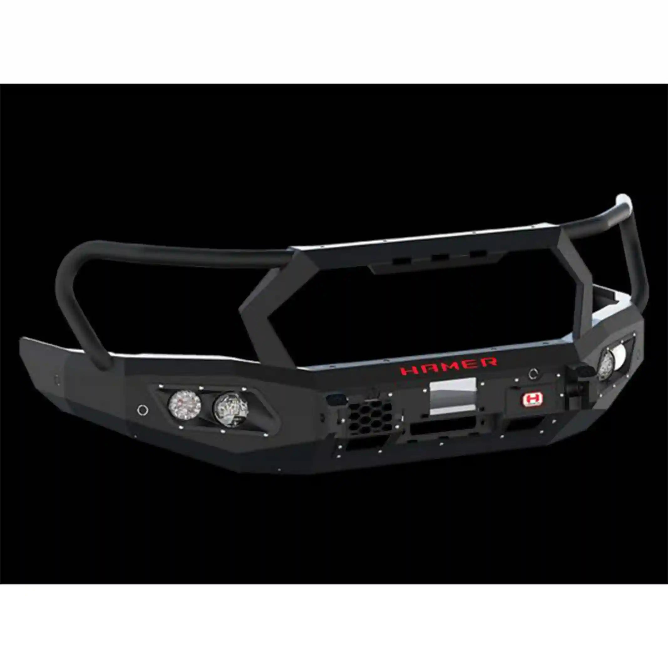 Product-only view of Hamer 4x4 King Series Plus Bull Bar for Ford Ranger (2022–Present), showing 3 mm steel, ADR compliance, LED lights, and winch-ready design.