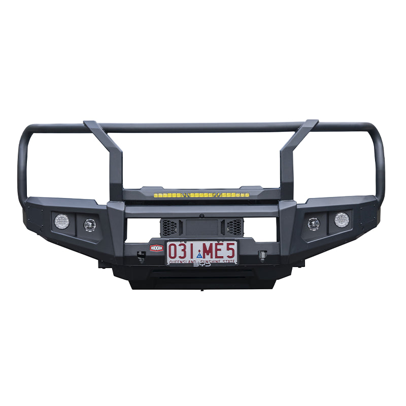 Front view of the Raxar bull bar designed for the BYD Shark 6, engineered for safety and performance. The front view of the Raxar bull bar showcases its heavy-duty design and precision fit for the BYD Shark 6. Available at Opposite Lock Cardiff, it’s built to handle Australia’s toughest off-road tracks while adding a bold new look.