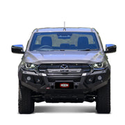 mazda bt50 no looped raxar bull bar installed front view showing adr compliant design recovery points winch compatibility and durable matte black finish this premium 4wd bull bar delivers strength safety and airflow performance built for australian touring offroad and worksite conditions supplied by elevated 4x4
