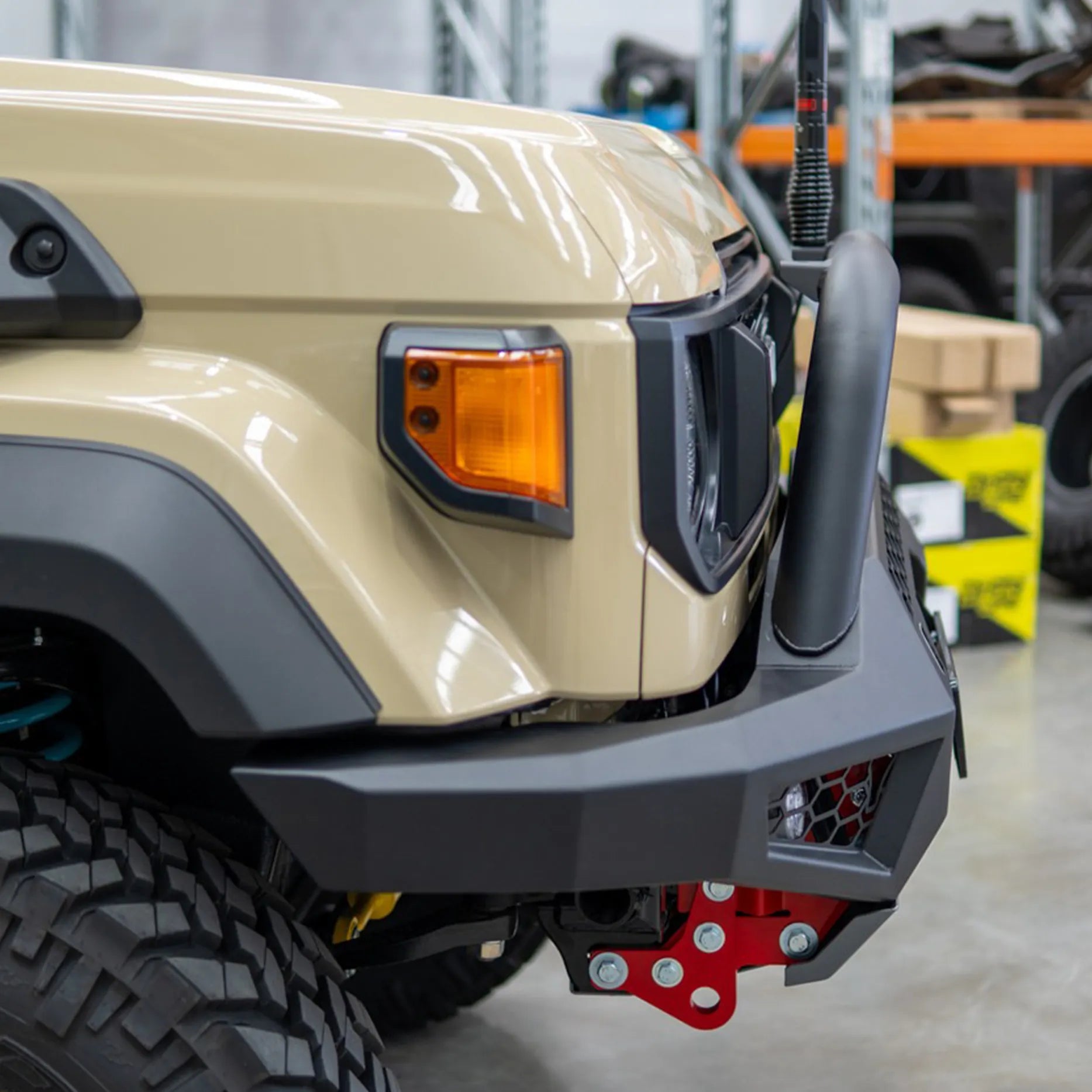 Right close-up of the Offroad Animal Predator Bull Bar on a Toyota Land Cruiser 78 Series 2024 model, emphasizing the matte black powder coat and reinforced recovery points. Professionally installed by Elevated 4x4, it combines rugged protection with premium aesthetics for 4WD enthusiasts across the Central Coast and Hunter region.
