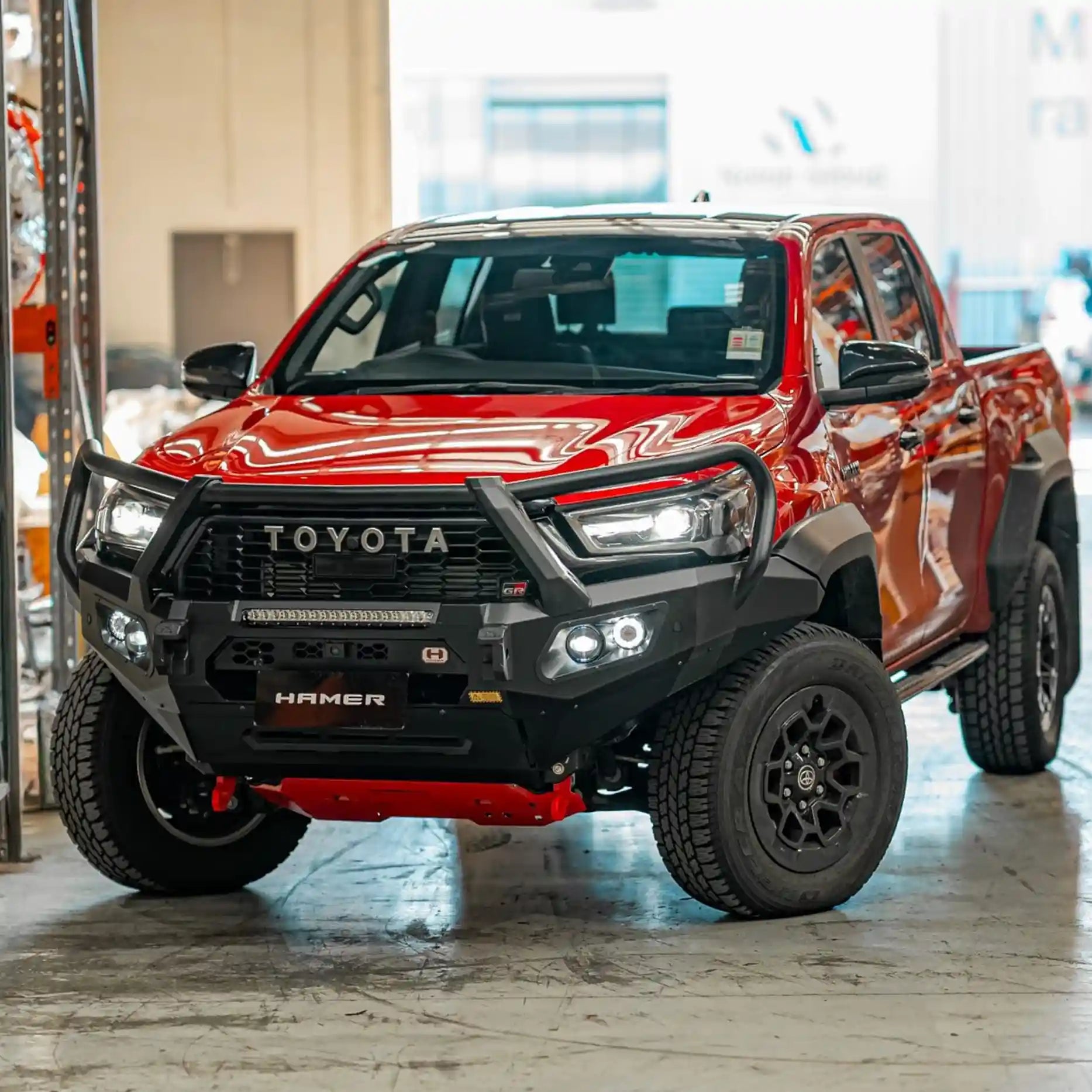 Right side view of Toyota Hilux GR (2023–Present) Hamer King Plus Bull Bar, showing durable powder-coated finish and off-road readiness.