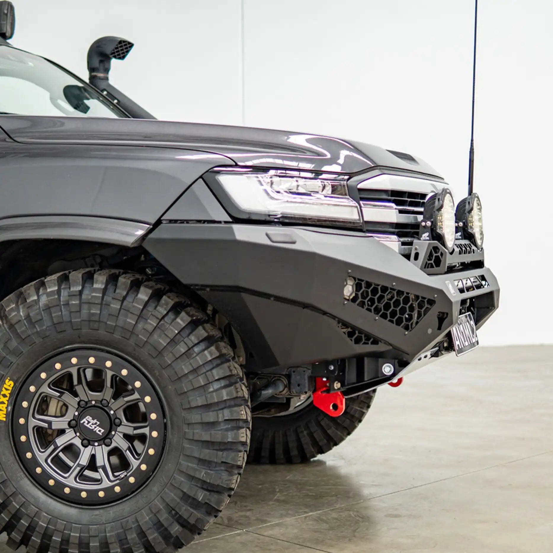 Side profile of the Offroad Animal Predator Bull Bar on a Land Cruiser 300 Series, emphasising its seamless integration with factory sensors and headlight washers. Elevated 4x4 delivers expert installation and finish quality trusted by off-road enthusiasts across Newcastle and Nelson Bay.