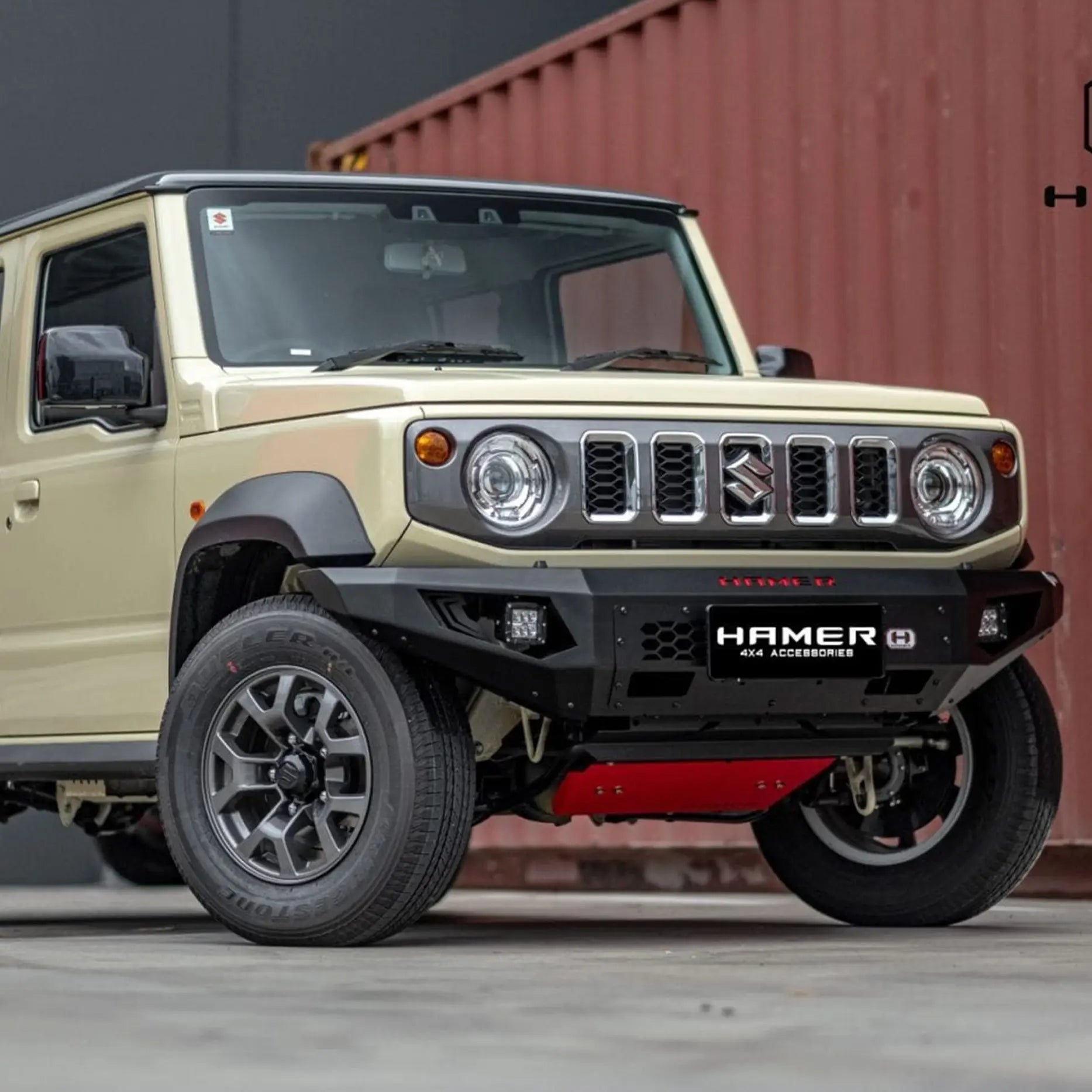 Left view of Suzuki Jimny XL 2023 with Hamer King Bull Bar, sleek integrated fit with aerial and light mounting options.