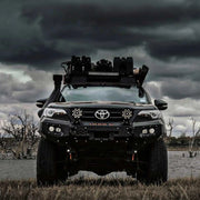 Front view of Toyota Fortuner (2015–2020) with Hamer King Series Bull Bar, tough matte black steel, ADR compliant protection.