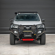 Toyota Hilux Rogue (2022–Present) with Hamer King Plus Bull Bar, heavy-duty steel build, recovery points, and light bar integration.